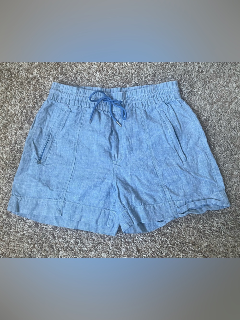 Women Loft Light Blue Linen Blend Drawstring Shorts- Size 4
